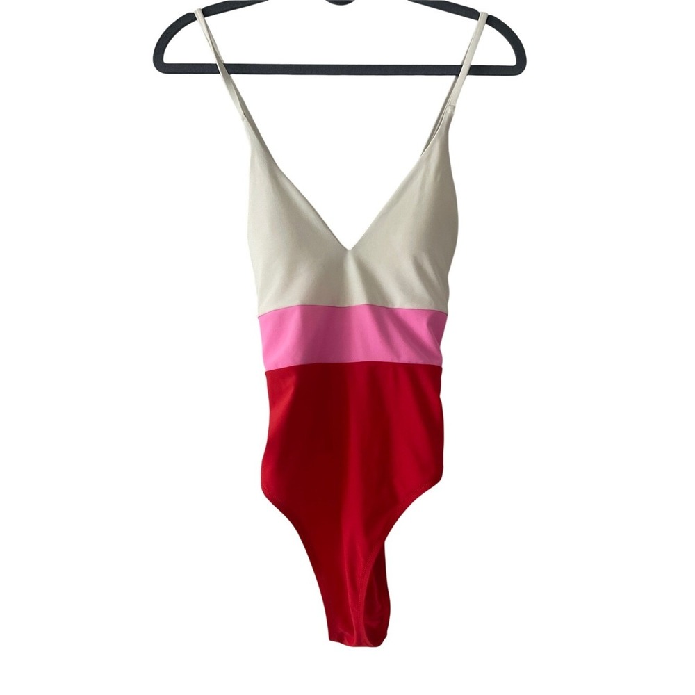 Aerie Colorblock Pink Red White‎ Swimsuit Small NWT
